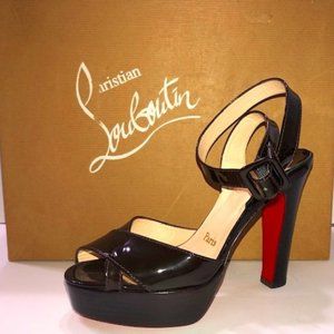 Christian Louboutin Sanpla Brown Patent Ankle Strap Platforms 36.5